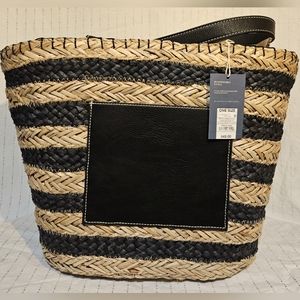 Universal Thread Beach Tote With Black Stripes NWT